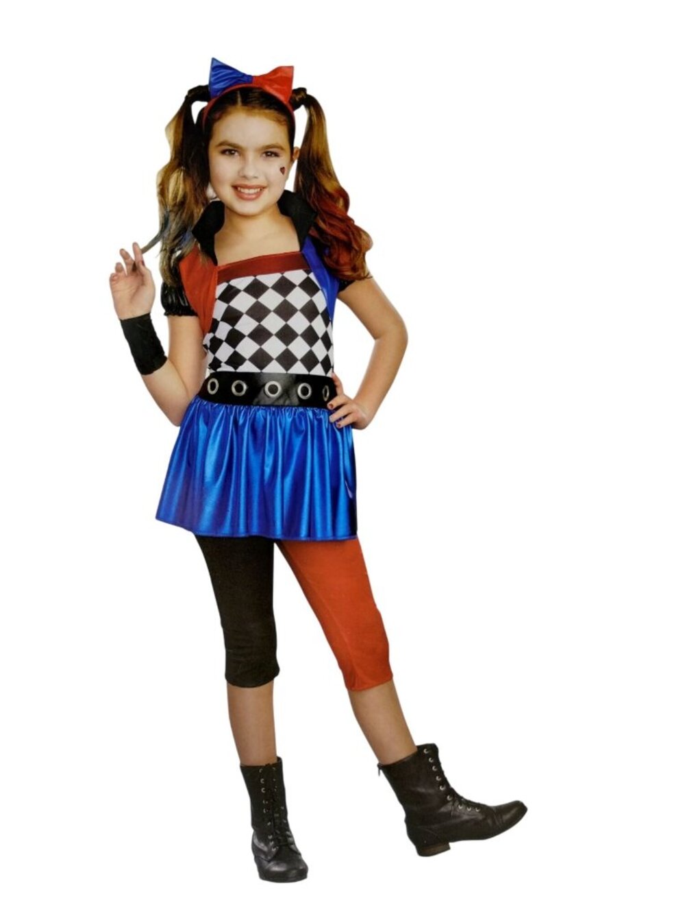 Celebrate Girls M 7/8 Harlequin Halloween Costume Dress Leggings Mask 5 Pc New